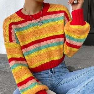 Retro Rainbow Cropped Bell Sleeve Sweater